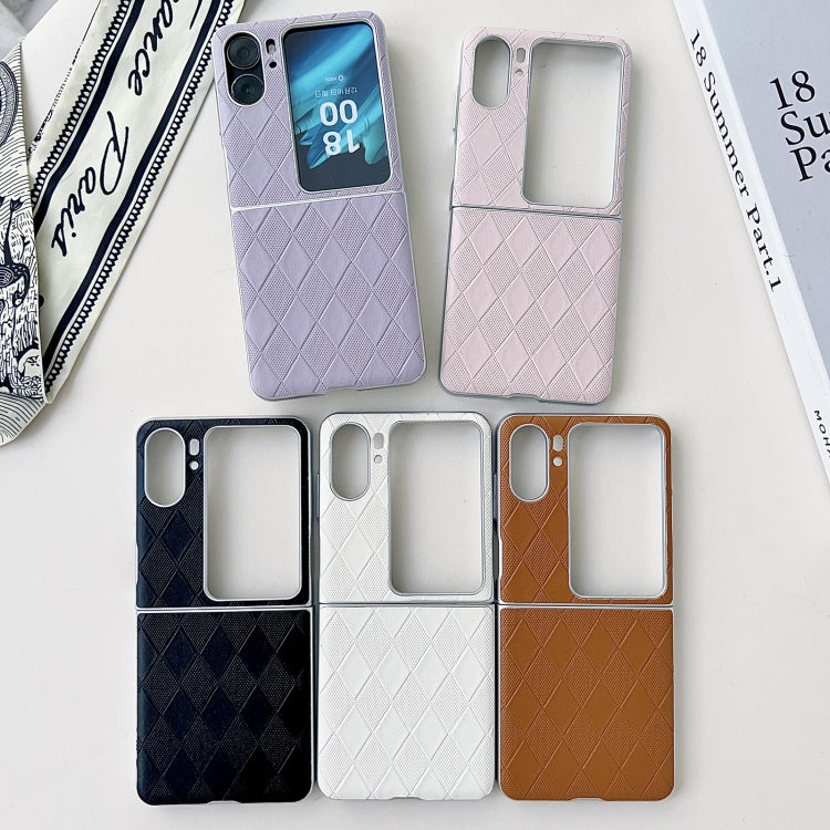 For OPPO Find N2 Flip Pearlescent Paint Diamond Shaped Checkered Leather Phone Case(Pink) - OPPO Cases by PMC TechLife | Online Shopping South Africa | PMC TechLife | Buy Now Pay Later Mobicred