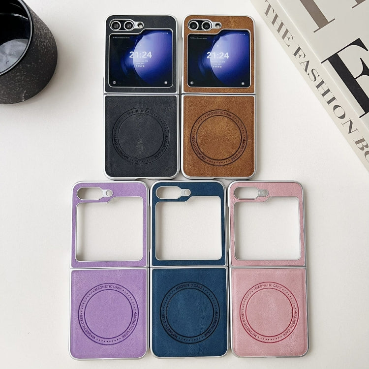 For Samsung Galaxy Z Flip5 Skin Feel Leather Texture MagSafe Pearlescent Paint Shockproof Phone Case(Blue) - free shipping - PMC TechLife - Order now!