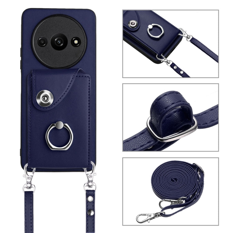 For Xiaomi Redmi A3 4G Organ Card Bag Ring Holder Phone Case with Long Lanyard(Blue) - free shipping - PMC TechLife - Order now!