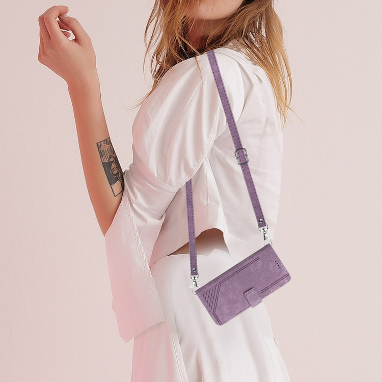 For Motorola Moto G Play 5G 2024 / G 5G 2024 Skin Feel Stripe Pattern Leather Phone Case with Long Lanyard(Purple) - Motorola Cases by PMC Jewellery | Online Shopping South Africa | PMC Jewellery | Buy Now Pay Later Mobicred