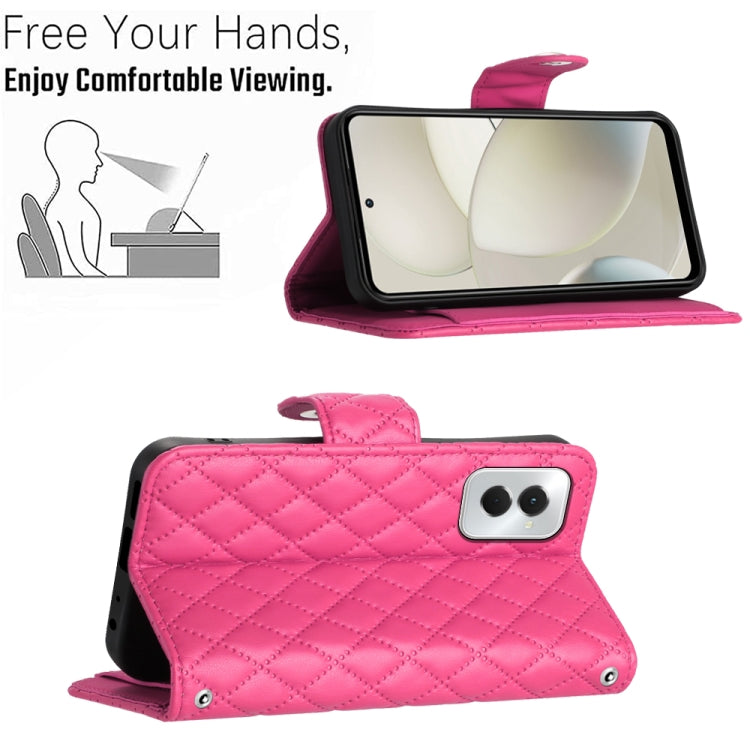 For Motorola Moto G Power 5G 2024 Rhombic Texture Flip Leather Phone Case with Long Lanyard(Rose Red) - Motorola Cases by PMC Jewellery | Online Shopping South Africa | PMC Jewellery | Buy Now Pay Later Mobicred