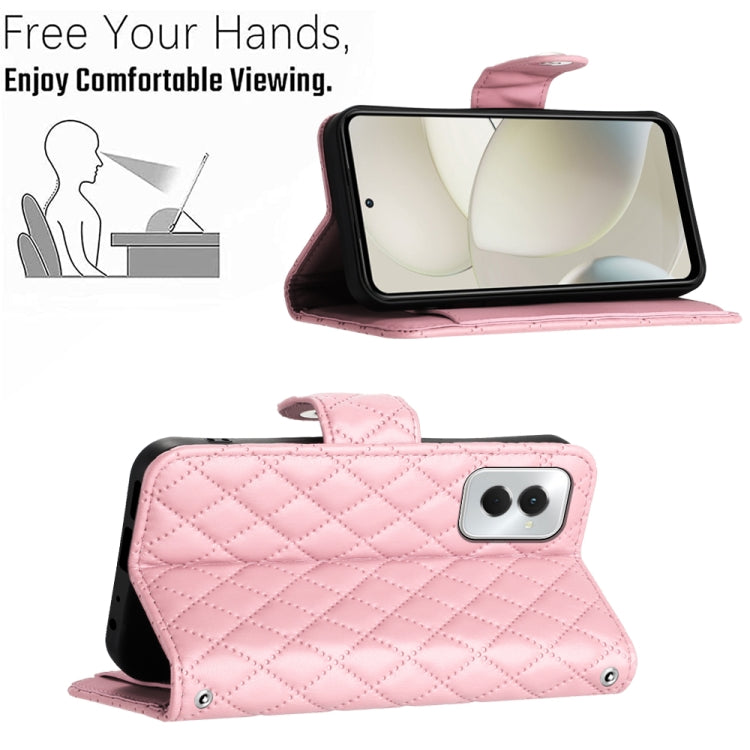 For Motorola Moto G Power 5G 2024 Rhombic Texture Flip Leather Phone Case with Long Lanyard(Pink) - Motorola Cases by PMC Jewellery | Online Shopping South Africa | PMC Jewellery | Buy Now Pay Later Mobicred