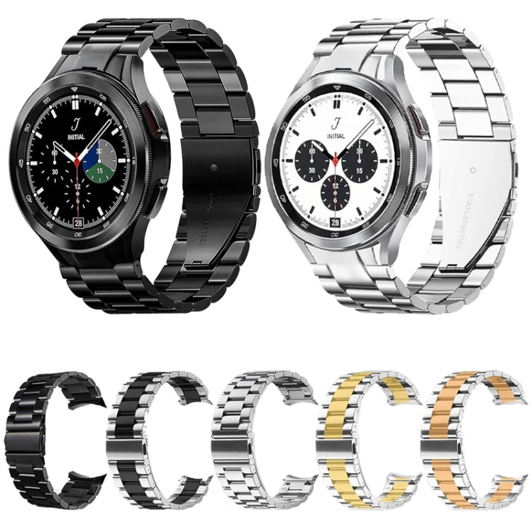 For Samsung Galaxy Watch 6 / 5 / 4 Three Bead Stainless Steel Metal Watch Band(Silver Gold) - Watch Bands by PMC TechLife | Online Shopping South Africa | PMC TechLife