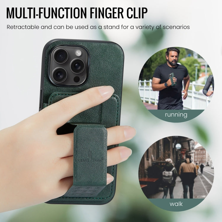For iPhone 16 Pro Fierre Shann Oil Wax Cow Leather Card Holder Back Phone Case(Green) - free shipping - PMC Jewellery - Order now!