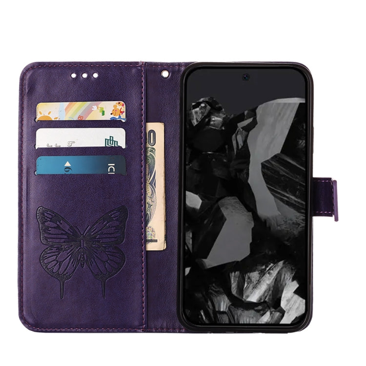 For Google Pixel 9 Pro Embossed Butterfly Leather Phone Case(Dark Purple) - Google Cases by PMC TechLife | Online Shopping South Africa | PMC TechLife | Buy Now Pay Later Mobicred