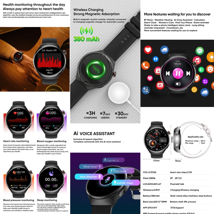 MT26 Smart Watch 1.43 inch AMOLED Bracelet, Support Bluetooth Call / Blood Pressure / Blood Oxygen / Heart Rate(Silver) - Smart Watches by PMC TechLife | Online Shopping South Africa | PMC TechLife