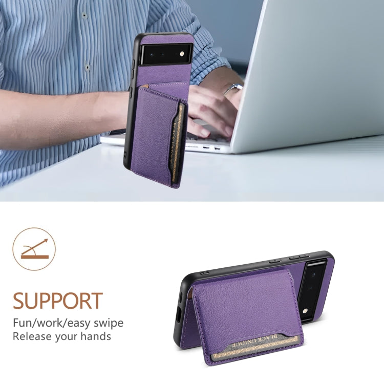 For Google Pixel 6 Calf Texture Card Bag Design Full Coverage Phone Case(Purple) - Google Cases by PMC TechLife | Online Shopping South Africa | PMC TechLife | Buy Now Pay Later Mobicred