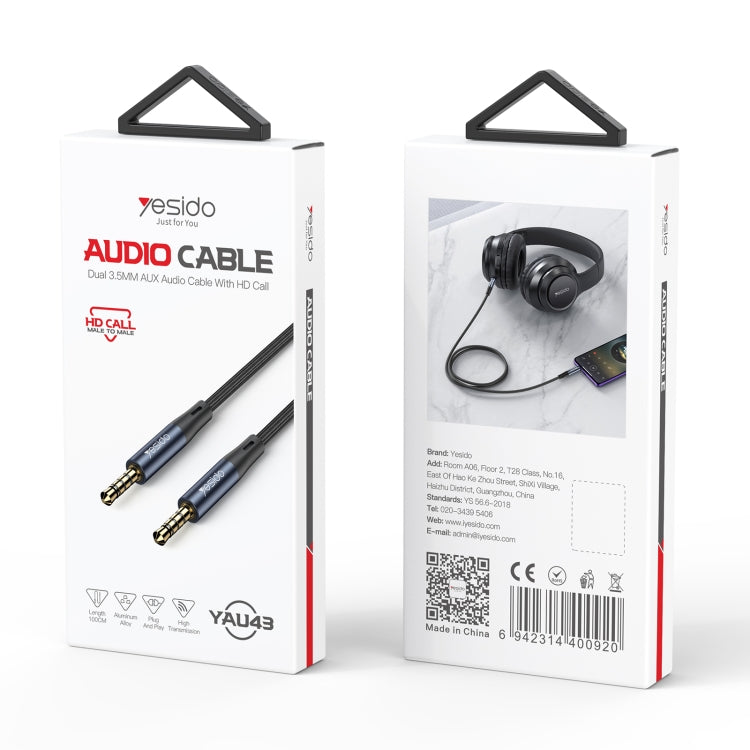 Yesido YAU43 3.5mm to 3.5mm AUX Audio Adapter Cable, Length: 1m(Black) - free shipping - PMC Jewellery - Order now!