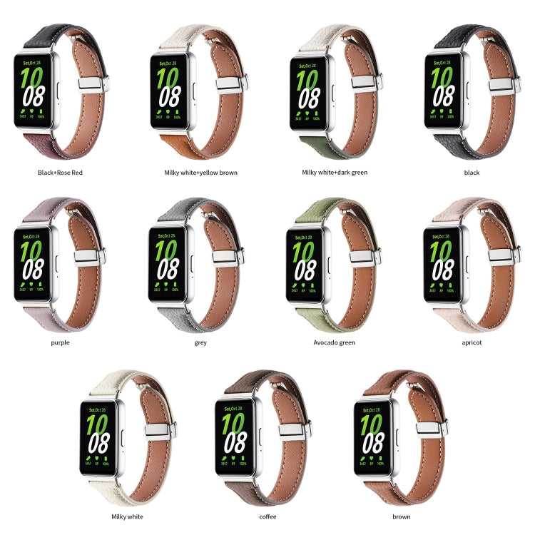 For Samsung Galaxy Fit 3 Litchi Texture Magnetic Buckle Slim Leather Watch Band(Black) - Watch Bands by PMC TechLife | Online Shopping South Africa | PMC TechLife