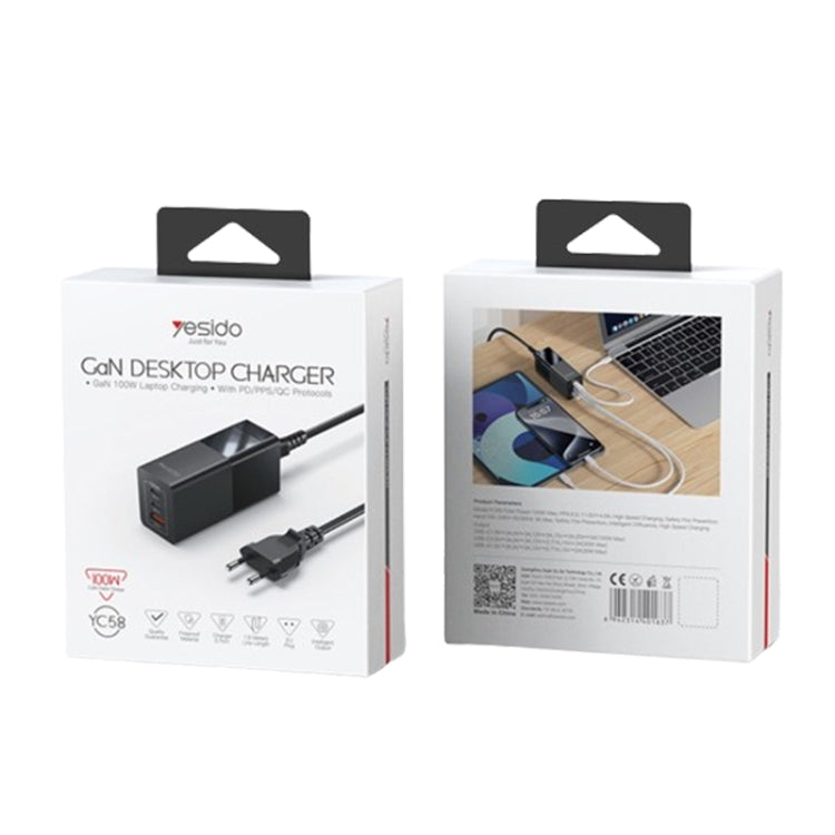 Yesido YC58 100W 2Type-C+USB Ports with 1 Socket Desktop GaN Charger(EU Plug) - free shipping - PMC Jewellery - Order now!