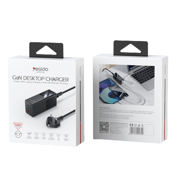 Yesido YC77 100W 2Type-C+USB Ports with 1 Socket Desktop GaN Charger(UK Plug) - free shipping - PMC Jewellery - Order now!