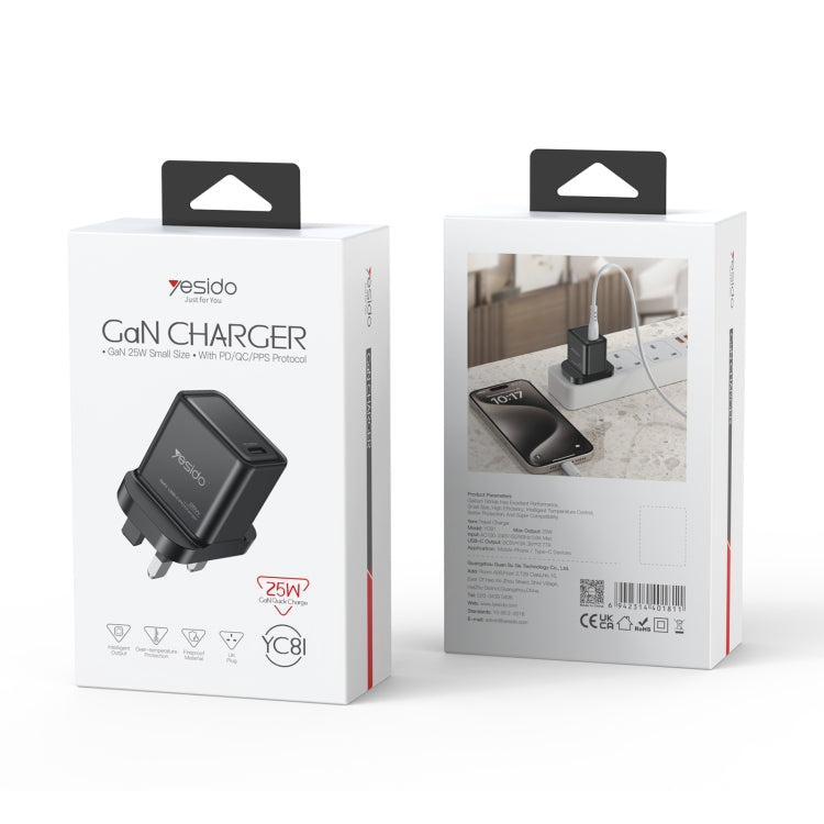 Yesido YC81 PD 25W USB-C/Type-C Interface GaN Fast Charging Charger(UK Plug) - free shipping - PMC TechLife - Order now!