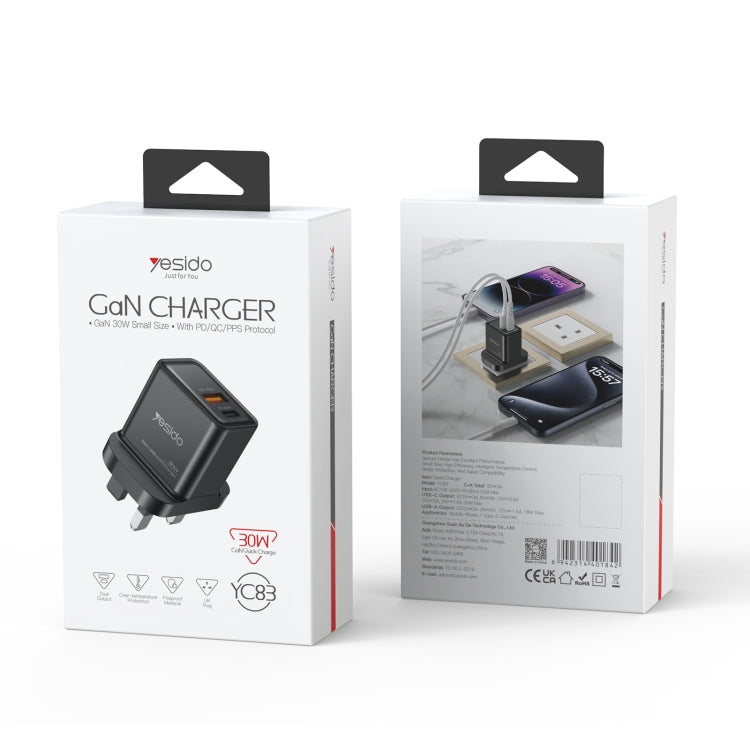 Yesido YC83 PD 30W USB-C/Type-C+USB Interface GaN Fast Charging Charger(UK Plug) - free shipping - PMC TechLife - Order now!