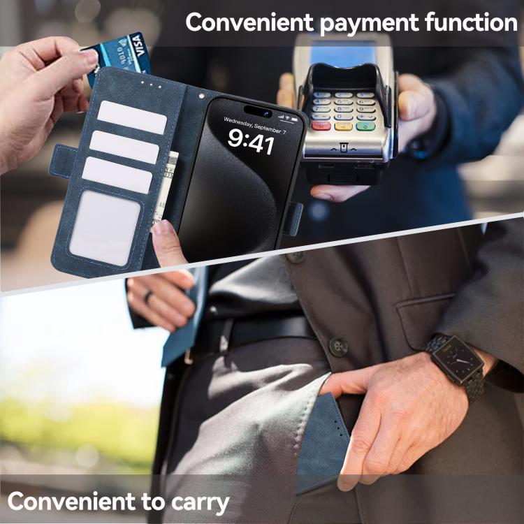 For iPhone 16e ABEEL Frosted Magnetic RFID Leather Phone Case(Blue) - iPhone 16e Cases by PMC TechLife | Online Shopping South Africa | PMC TechLife | Buy Now Pay Later Mobicred