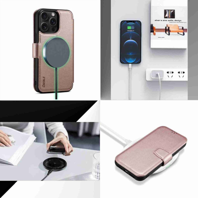 For iPhone 15 Pro Max ESEBLE E1 Nappa Texture MagSafe Holder Leather Phone Case(Rose Gold) - free shipping - PMC Jewellery - Order now!