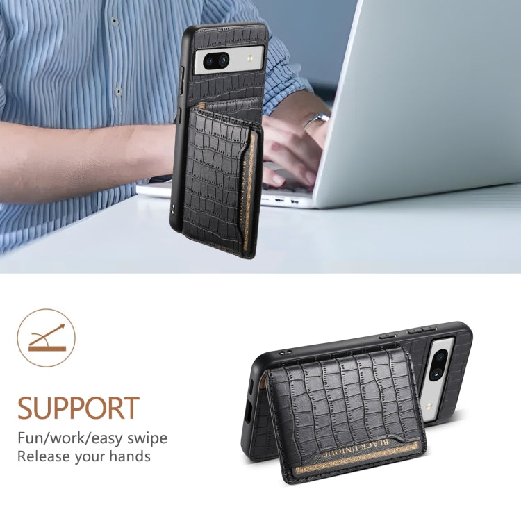 For Google Pixel 7a Crocodile Texture Card Bag Design Full Coverage Phone Case(Black) - Google Cases by PMC TechLife | Online Shopping South Africa | PMC TechLife | Buy Now Pay Later Mobicred
