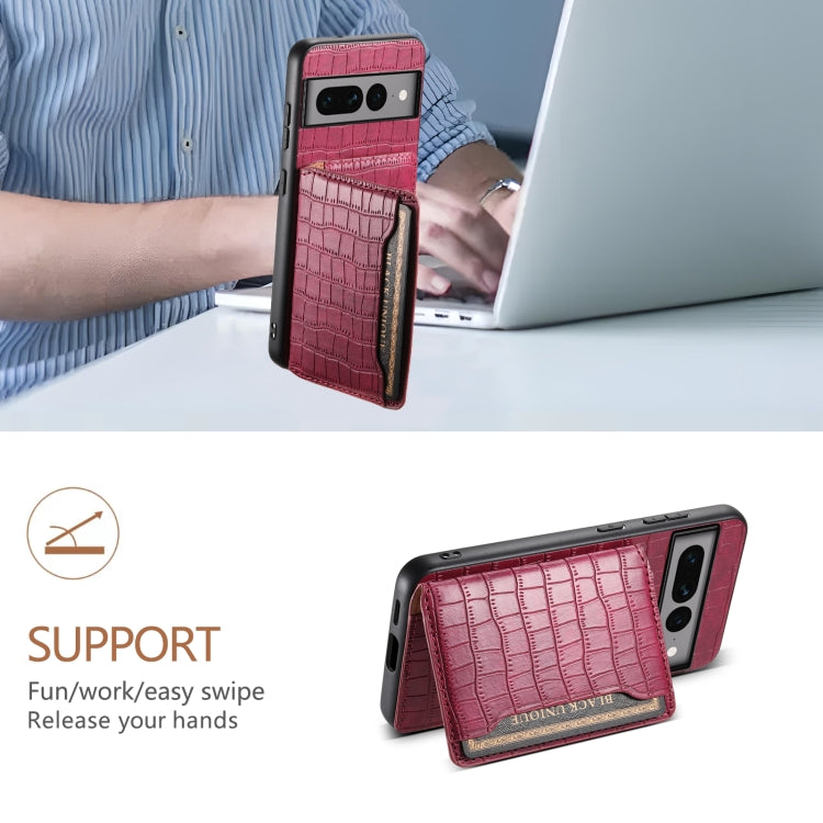 For Google Pixel 7 Pro 5G Crocodile Texture Card Bag Design Full Coverage Phone Case(Red) - Google Cases by PMC TechLife | Online Shopping South Africa | PMC TechLife | Buy Now Pay Later Mobicred