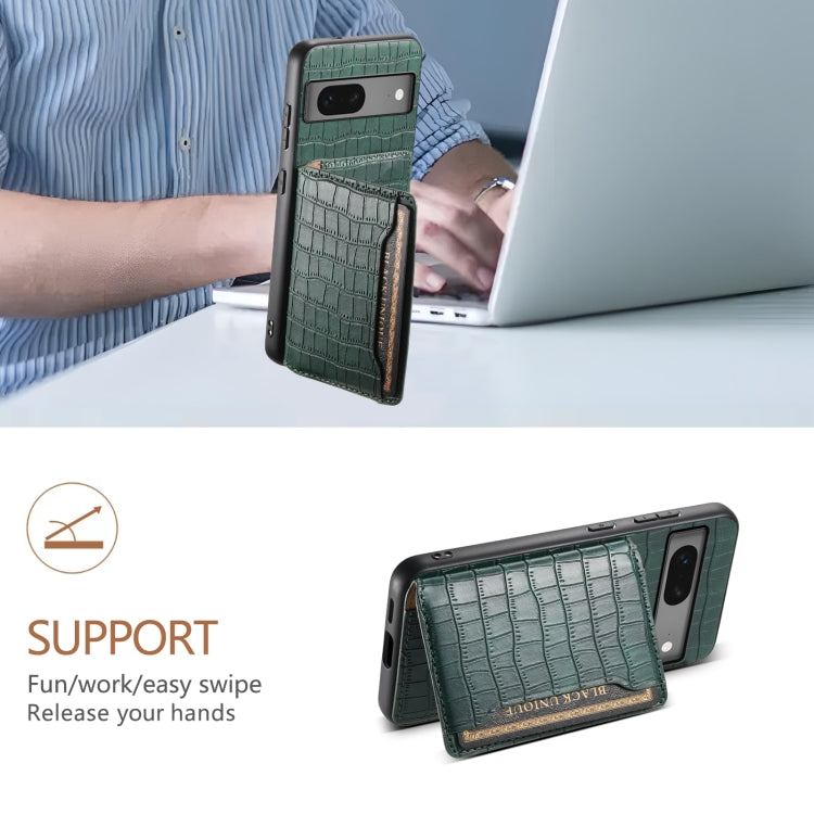 For Google Pixel 7 5G Crocodile Texture Card Bag Design Full Coverage Phone Case(Green) - Google Cases by PMC TechLife | Online Shopping South Africa | PMC TechLife | Buy Now Pay Later Mobicred