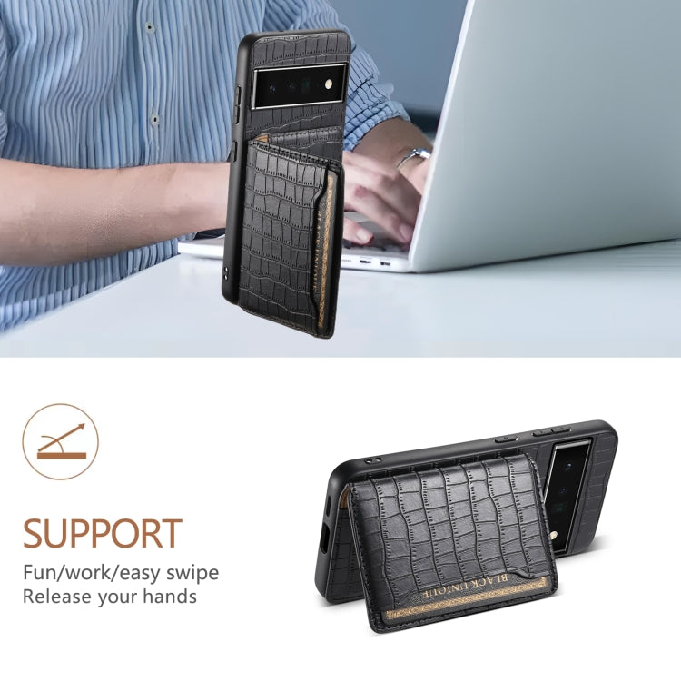 For Google Pixel 6 Pro Crocodile Texture Card Bag Design Full Coverage Phone Case(Black) - Google Cases by PMC TechLife | Online Shopping South Africa | PMC TechLife | Buy Now Pay Later Mobicred