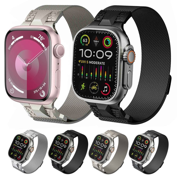 For Apple Watch Series 4 44mm Mecha Style Milanese Metal Watch Band(Titanium Silver) - Watch Bands by PMC TechLife | Online Shopping South Africa | PMC TechLife | Buy Now Pay Later Mobicred