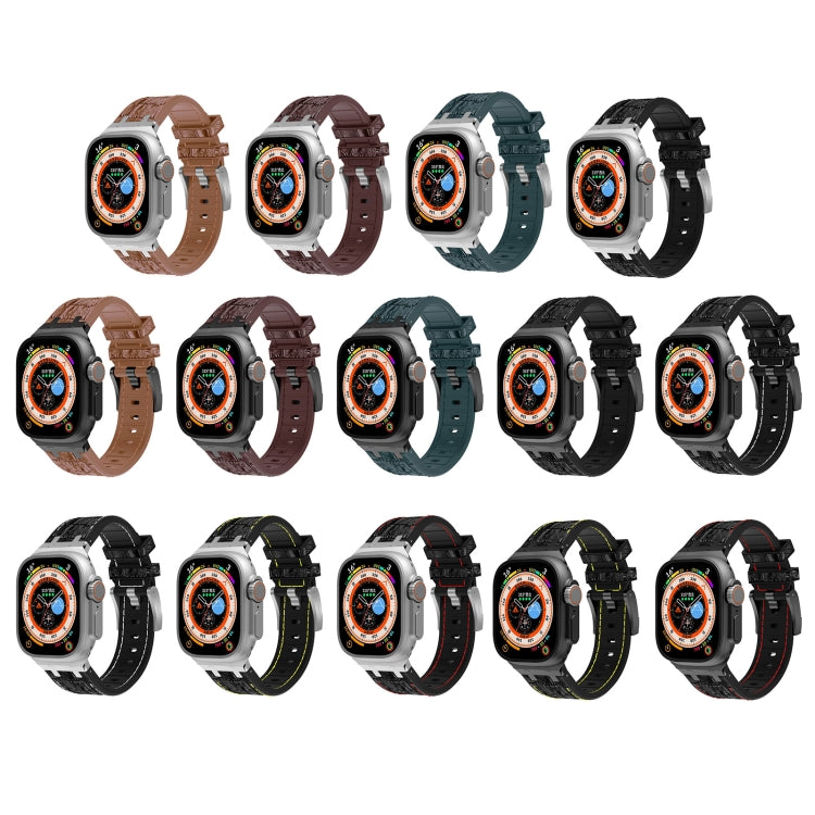 For Apple Watch Series 7 45mm Crocodile Texture Liquid Silicone Watch Band(Silver Yellow Black) - Watch Bands by PMC TechLife | Online Shopping South Africa | PMC TechLife