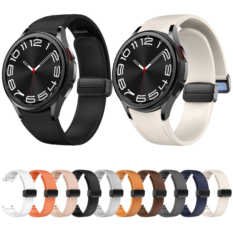 For Samsung Galaxy Watch 6 Magnetic Black Buckle Leather Silicone Watch Band(Light Brown) - Watch Bands by PMC TechLife | Online Shopping South Africa | PMC TechLife