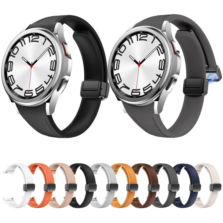 For Samsung Galaxy Watch 6 Slim Magnetic Black Buckle Leather Silicone Watch Band(White) - free shipping - PMC TechLife - Order now!