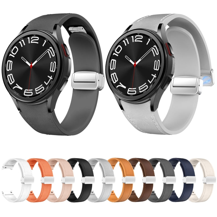 For Samsung Galaxy Watch 6 Magnetic Silver Buckle Leather Silicone Watch Band(Orange) - Watch Bands by PMC TechLife | Online Shopping South Africa | PMC TechLife