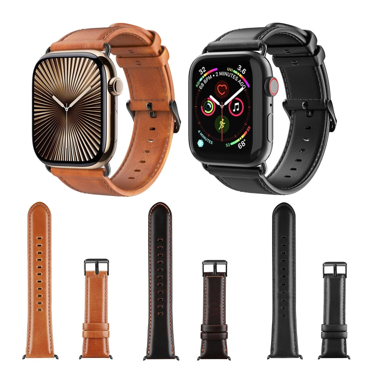 For Apple Watch Series 5 44mm DUX DUCIS Business Genuine Leather Watch Strap(Khaki) - Watch Bands by DUX DUCIS | Online Shopping South Africa | PMC TechLife | Buy Now Pay Later Mobicred