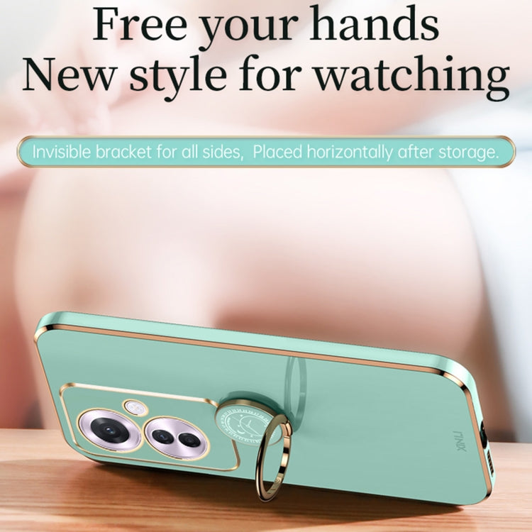 For OPPO Reno11 F XINLI Straight Edge 6D Electroplate TPU Phone Case with Ring Holder(Hawthorn Red) - free shipping - PMC Jewellery - Order now!