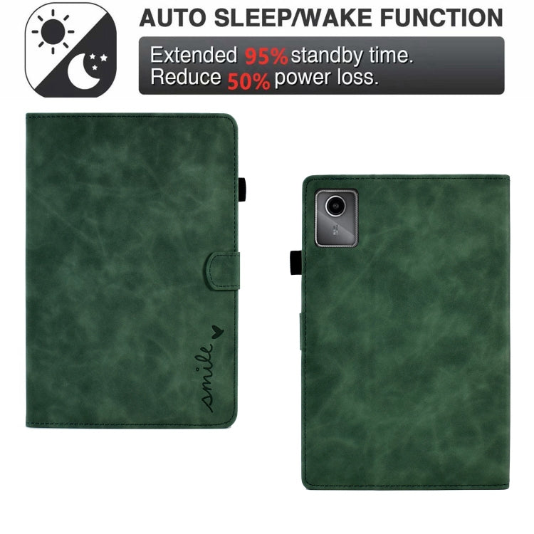 For Lenovo Tab M11 / Xiaoxin Pad 11 2024 Smile Embossed Smart Leather Tablet Case(Green) - Lenovo by PMC Jewellery | Online Shopping South Africa | PMC Jewellery | Buy Now Pay Later Mobicred