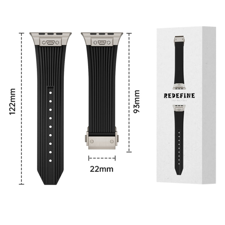 For Apple Watch Series 10 46mm Vertical Texture Titanium Buckle Elastic Silicone Watch Band(Black) - free shipping - PMC TechLife - Order now!