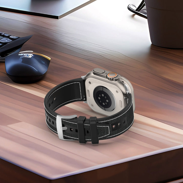 For Apple Watch SE 2023 44mm Official Buckle Hybrid Nylon Braid Silicone Watch Band(Black) - Watch Bands by PMC TechLife | Online Shopping South Africa | PMC TechLife | Buy Now Pay Later Mobicred