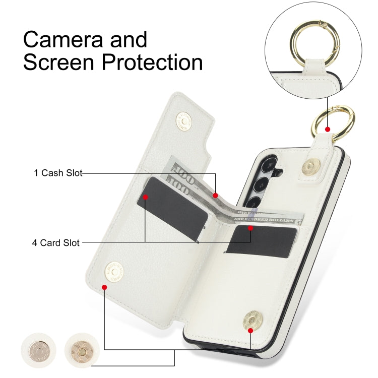 For Samsung Galaxy S24 5G Litchi Texture Zipper Double Buckle Card Bag Phone Case(White) - free shipping - PMC Jewellery - Order now!