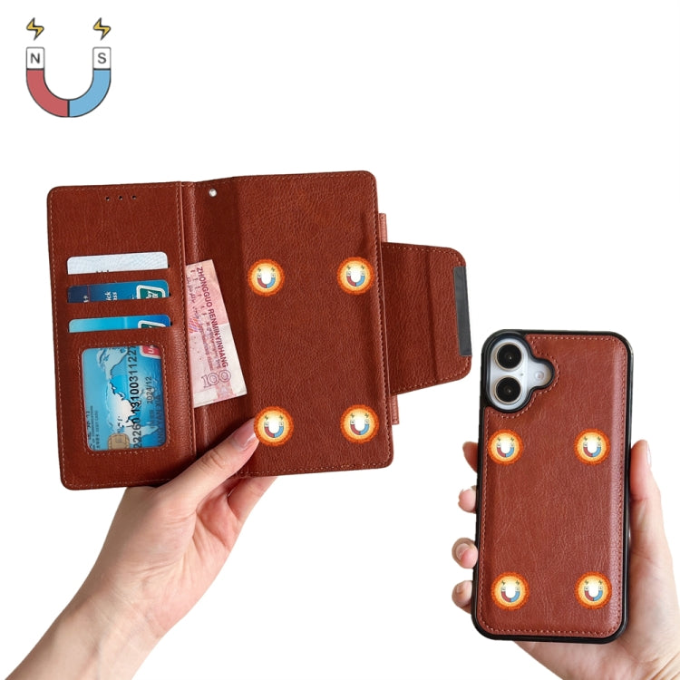For iPhone 16 Plus Multifunctional 7-Cards Wallet Leather Phone Case(Brown) - iPhone 16 Plus Cases by PMC Jewellery | Online Shopping South Africa | PMC Jewellery | Buy Now Pay Later Mobicred