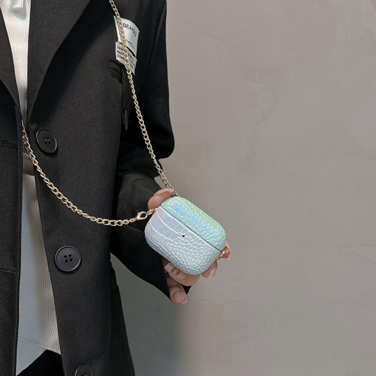 For AirPods Pro Colorful Crocodile Pattern PC Earphone Case with Anti-lost Metal Long Chain(Light Blue) - For AirPods Pro by PMC Jewellery | Online Shopping South Africa | PMC Jewellery | Buy Now Pay Later Mobicred
