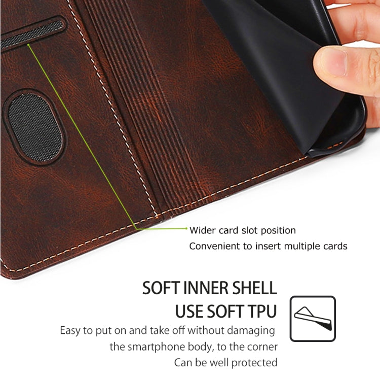 For Motorola Moto G Play 4G 2024 Skin Feel Magnetic Buckle Leather Phone Case(Brown) - Motorola Cases by PMC Jewellery | Online Shopping South Africa | PMC Jewellery | Buy Now Pay Later Mobicred