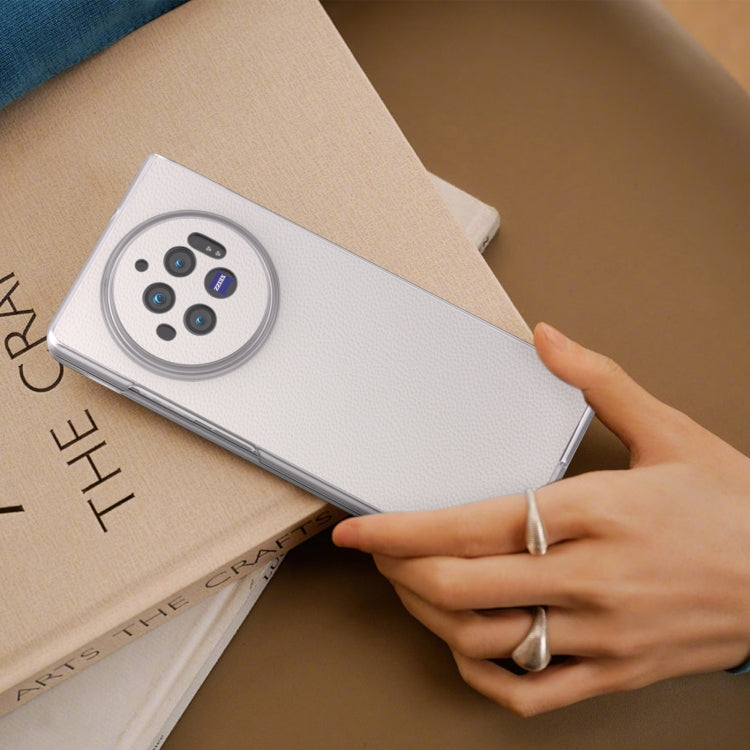 For vivo X Fold3 ABEEL Genuine Leather Elegant Frosted Transparent Edge Phone Case(White) - vivo Cases by PMC TechLife | Online Shopping South Africa | PMC TechLife | Buy Now Pay Later Mobicred