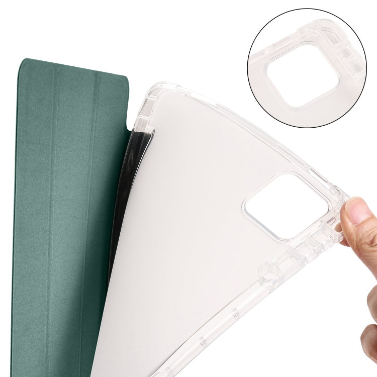 For iPad Pro 11 2024 3-fold Clear TPU Smart Leather Tablet Case with Pen Slot(Dark Green) - iPad Pro 11 2024 Cases by PMC TechLife | Online Shopping South Africa | PMC TechLife | Buy Now Pay Later Mobicred