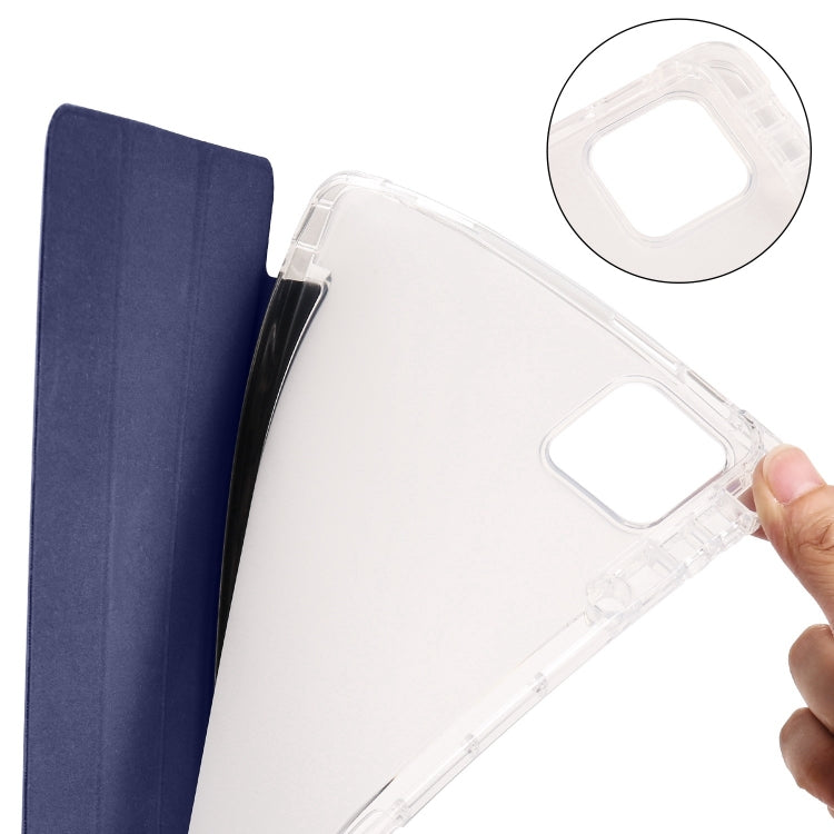 For iPad Air 11 2024 3-fold Clear TPU Smart Leather Tablet Case with Pen Slot(Dark Blue) - iPad Air 11 2024 Cases by PMC TechLife | Online Shopping South Africa | PMC TechLife | Buy Now Pay Later Mobicred