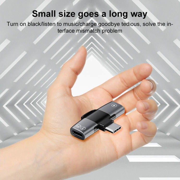 2 in 1 USB-C / Type-C to Dual USB-C / Type-C T-Type Audio Mobile Phone Charging Adapter(Tarnish) - Type-C Adapter by PMC TechLife | Online Shopping South Africa | PMC TechLife | Buy Now Pay Later Mobicred