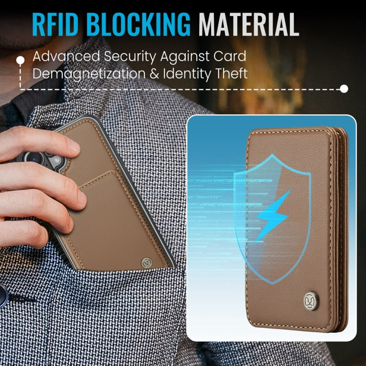 For iPhone 16 Plus JEEHOOD J05 Business Magnetic Style RFID Leather Phone Case(Brown) - free shipping - PMC Jewellery - Order now!