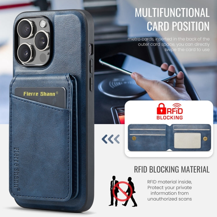 For iPhone 16 Pro Max Fierre Shann Cowhide Vertical Flip Magnetic Card Holder Phone Case(Blue) - iPhone 16 Pro Max Cases by FIERRE SHANN | Online Shopping South Africa | PMC Jewellery | Buy Now Pay Later Mobicred