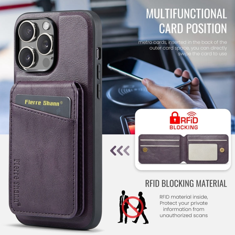 For iPhone 16 Pro Max Fierre Shann Cowhide Vertical Flip Magnetic Card Holder Phone Case(Purple) - free shipping - PMC Jewellery - Order now!