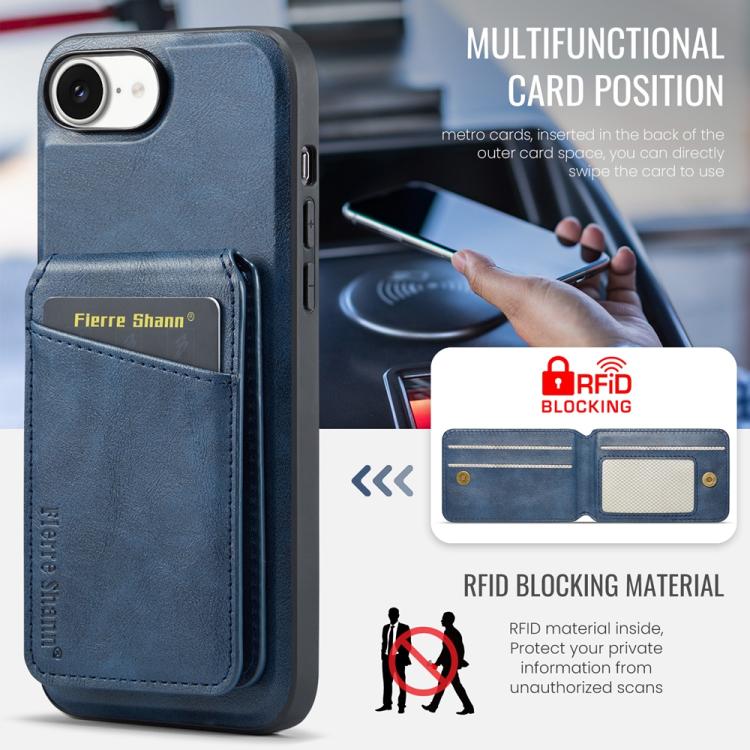 For iPhone 16e Fierre Shann Cowhide Vertical Flip Magnetic Card Holder Phone Case(Blue) - free shipping - PMc TechLife - Order now!