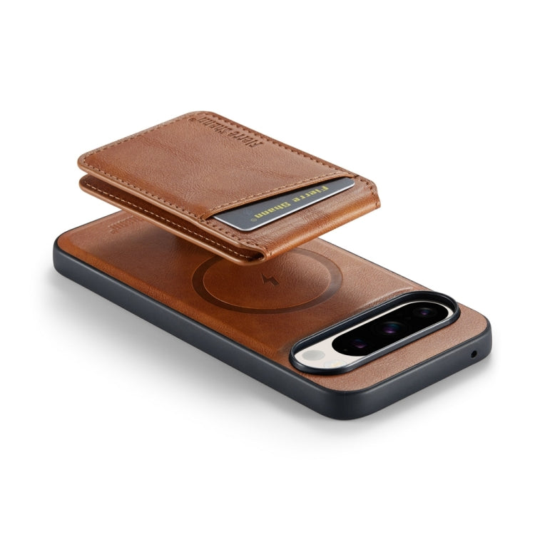 For Google Pixel 9 Fierre Shann Cowhide Vertical Flip Magnetic Card Holder Phone Case(Brown) - Google Cases by FIERRE SHANN | Online Shopping South Africa | PMC TechLife | Buy Now Pay Later Mobicred