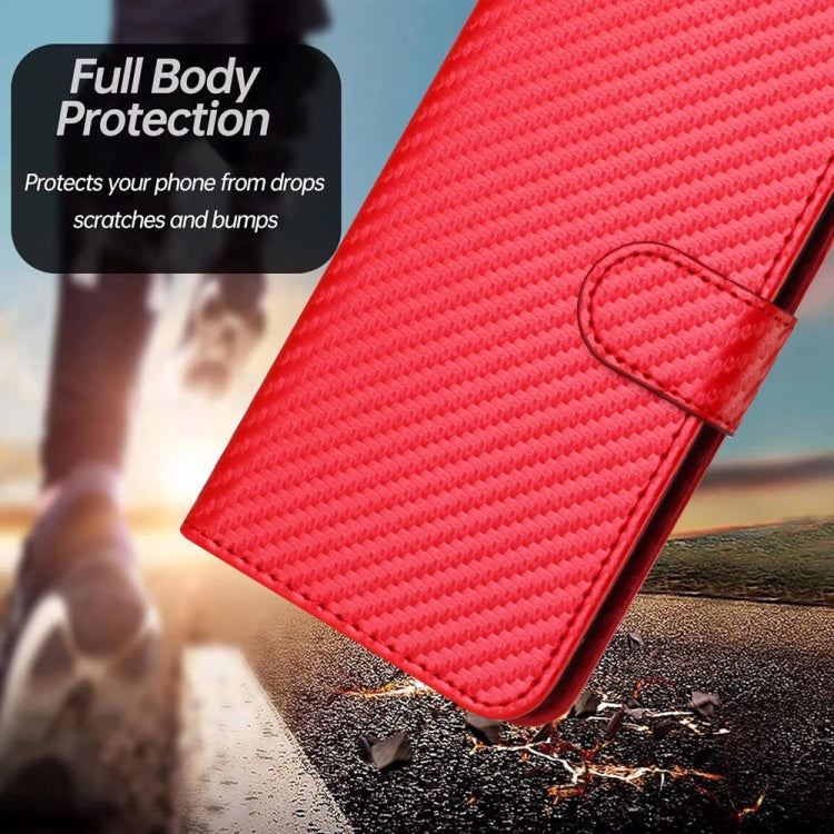 For iPhone 16 YX0070 Carbon Fiber Buckle Leather Phone Case with Lanyard(Red) - iPhone 16 Cases by PMC TechLife | Online Shopping South Africa | PMC TechLife | Buy Now Pay Later Mobicred