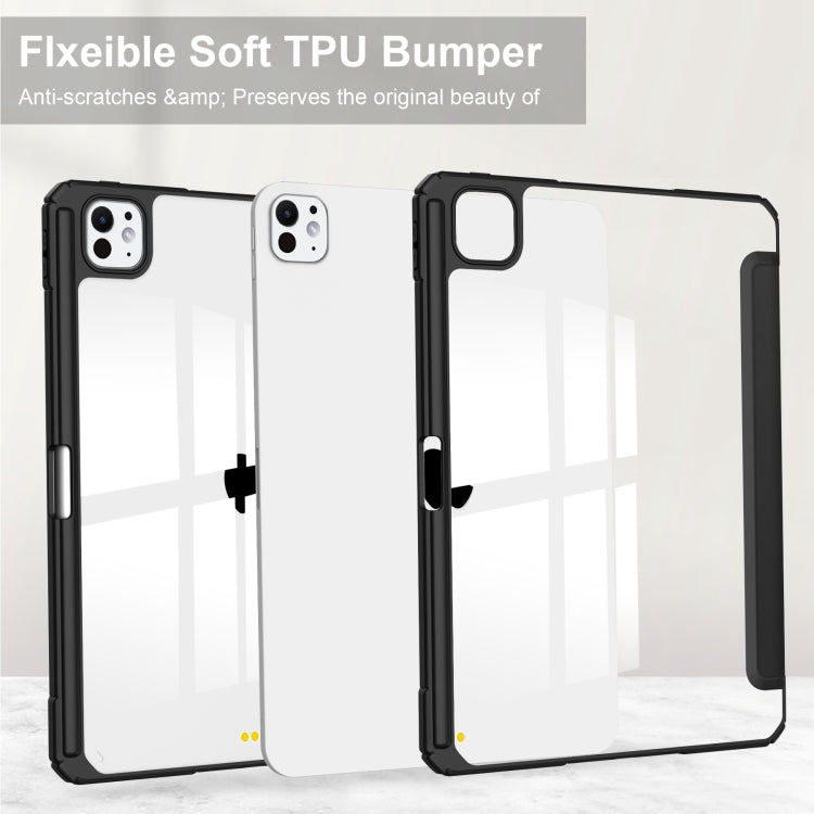 For iPad Pro 11 2024 Pure Color 3-fold Clear TPU Smart Leather Tablet Case(Black) - iPad Pro 11 2024 Cases by PMC TechLife | Online Shopping South Africa | PMC TechLife | Buy Now Pay Later Mobicred