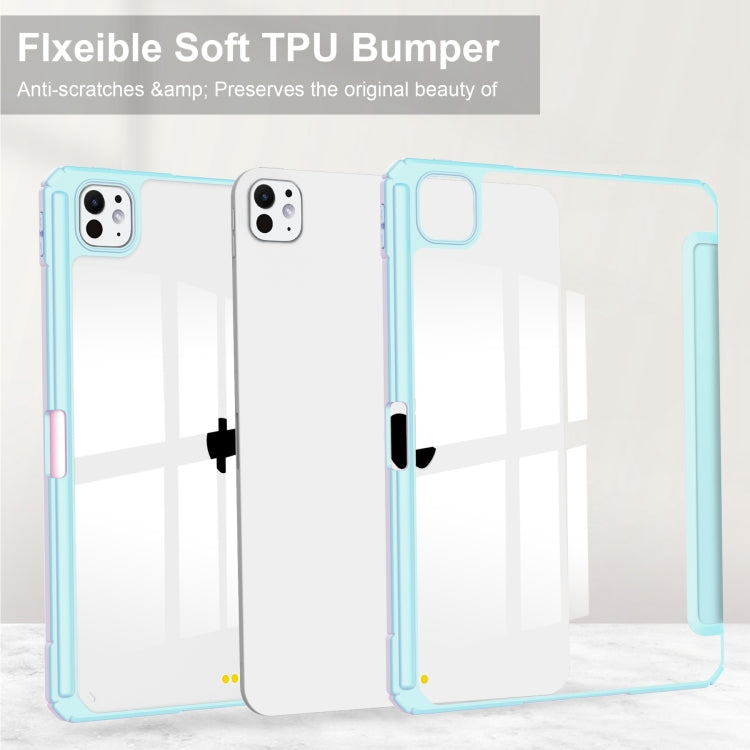 For iPad Pro 13 2024 Pure Color 3-fold Clear TPU Smart Leather Tablet Case(Sky Blue) - iPad Pro 13 2024 Cases by PMC TechLife | Online Shopping South Africa | PMC TechLife | Buy Now Pay Later Mobicred