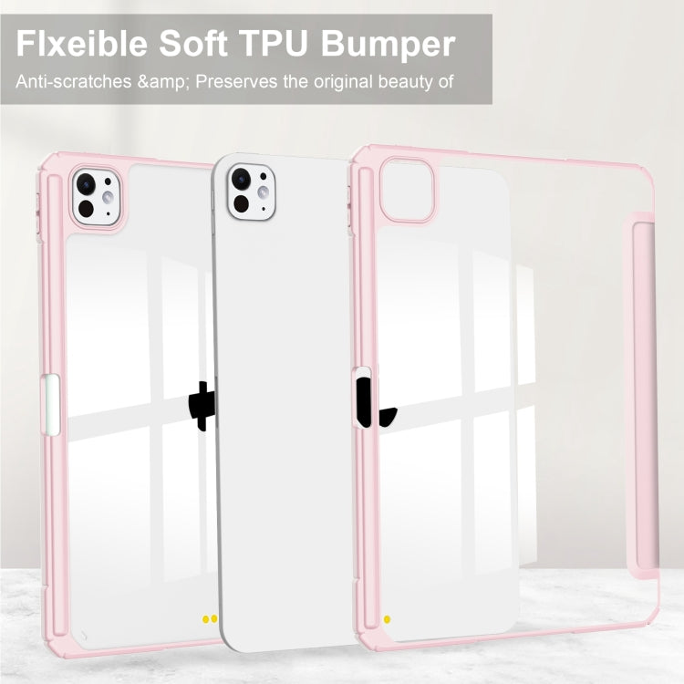 For iPad Pro 13 2024 Pure Color 3-fold Clear TPU Smart Leather Tablet Case(Pink) - iPad Pro 13 2024 Cases by PMC TechLife | Online Shopping South Africa | PMC TechLife | Buy Now Pay Later Mobicred
